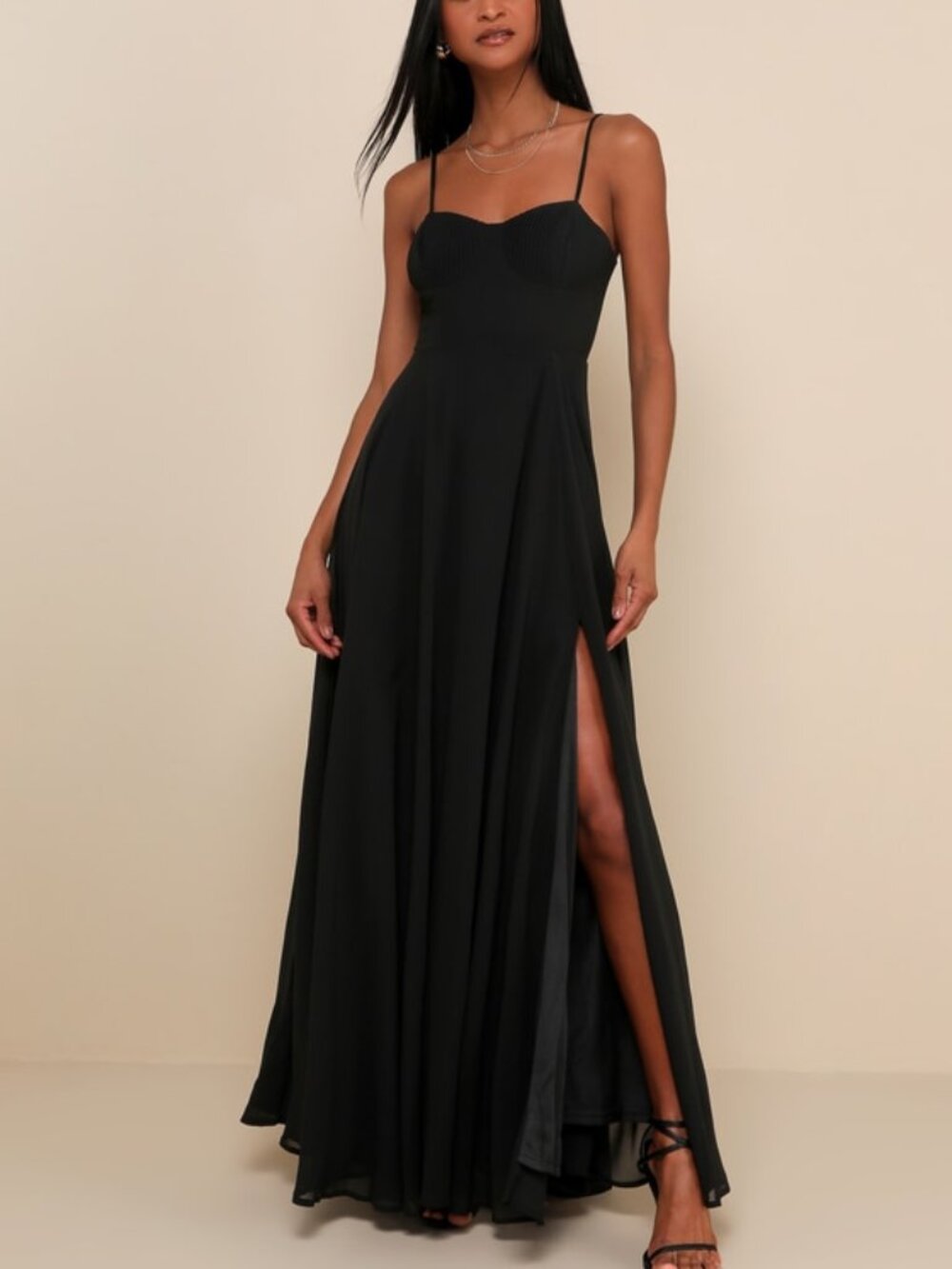 NWT - Lulus Cause For Commotion Black Pleated Bustier Maxi Dress - Size L
